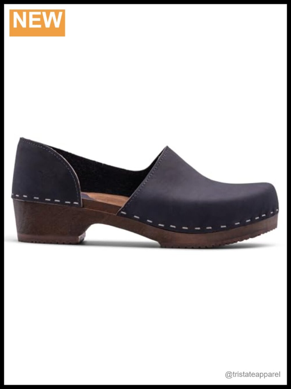 Handmade Swedish Wood Clogs Closed-Back Nubuck Leather Low Heel